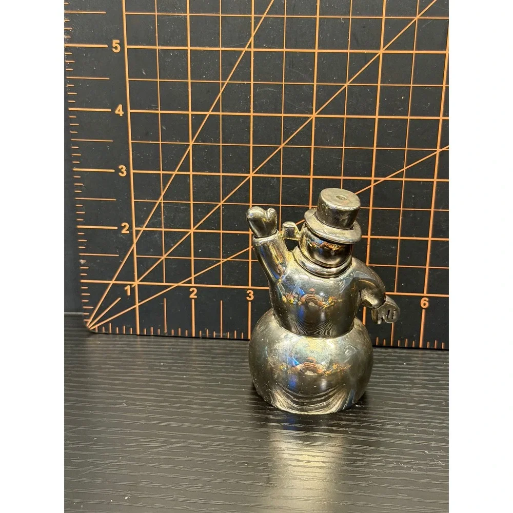 Godinger Silver Plated Snowman Bell Figurine Waving Top Hat Holiday Decor 3in